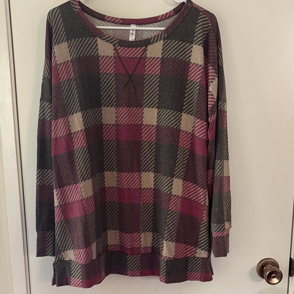 Scarlett Checkered Tunic - Burgundy and Beige
